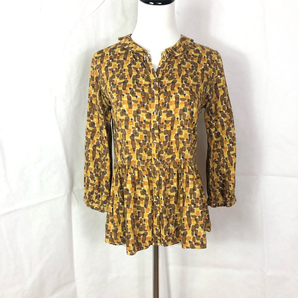 Orla Kiely Blouse Mustard Yellow Brown Top Tunic
